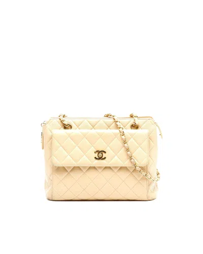 Pre-owned Chanel Cc Caviar Chain Bag In Sand
