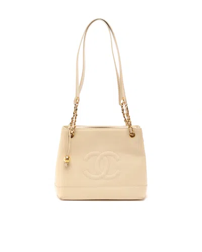 Chanel Cc Caviar Chain Tote Bag In Beige