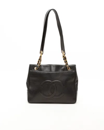 Pre-owned Chanel Cc Caviar Chain Tote Bag In Black