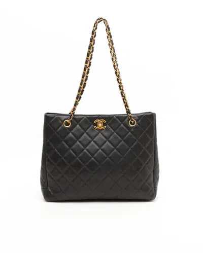 Pre-owned Chanel Cc Caviar Chain Tote Bag In Black