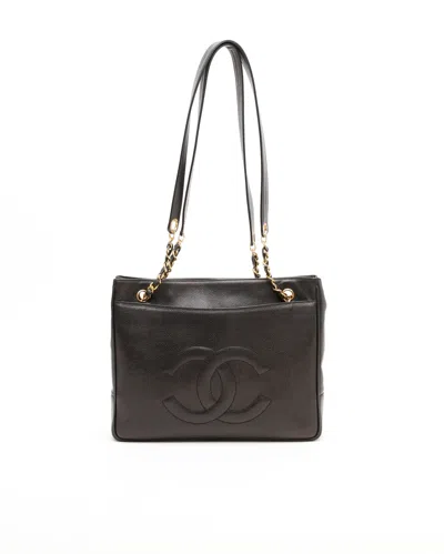 Pre-owned Chanel Cc Caviar Chain Tote Bag In Black