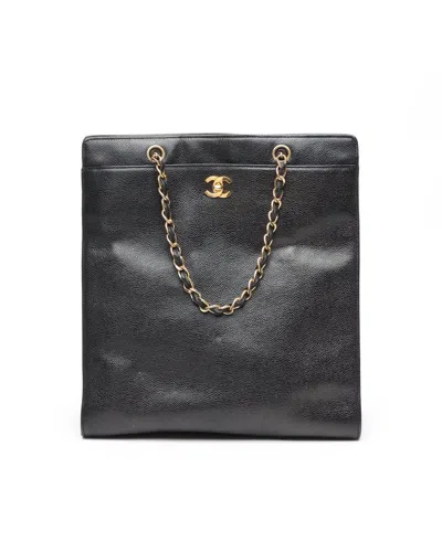 Pre-owned Chanel Cc Caviar Chain Tote Bag In Black