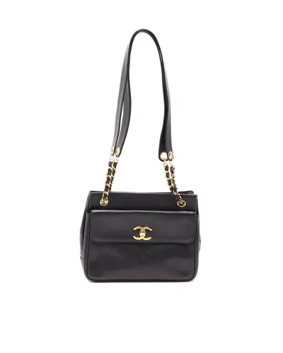 Chanel Cc Caviar Chain Tote Bag In Black