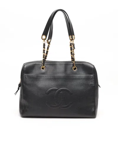 Pre-owned Chanel Cc Caviar Chain Weekend Bag