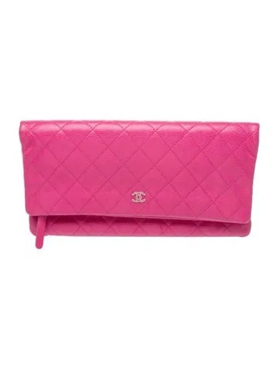 Pre-owned Chanel Cc Caviar Foldover Clutch In Pink