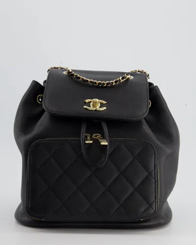Pre-owned Chanel Cc Caviar Leather Backpack With Champagne Gold Hardware In Black