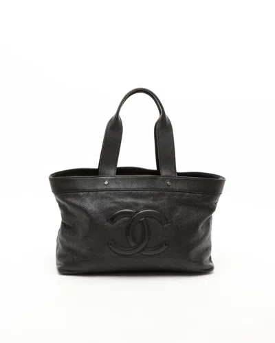 Pre-owned Chanel Cc Caviar Perforated Tote Bag