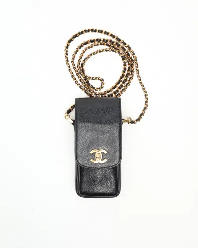 Pre-owned Chanel Cc Caviar Phone Holder