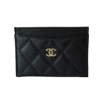 Pre-owned Chanel Cc Caviar Quilted Card Holder Black