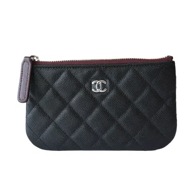 Pre-owned Chanel Cc Caviar Quilted Cf Zipped Pouch Case Black