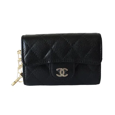 Pre-owned Chanel Cc Caviar Quilted Classic 4 Key Holder Wallet Black