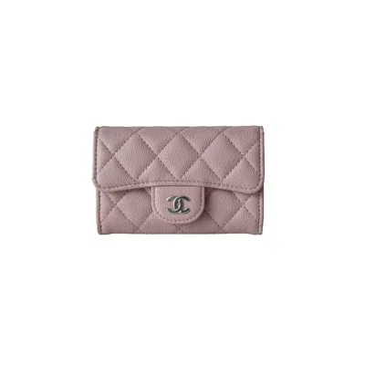 Pre-owned Chanel Cc Caviar Quilted Flap Cf Card Holder Light Pink