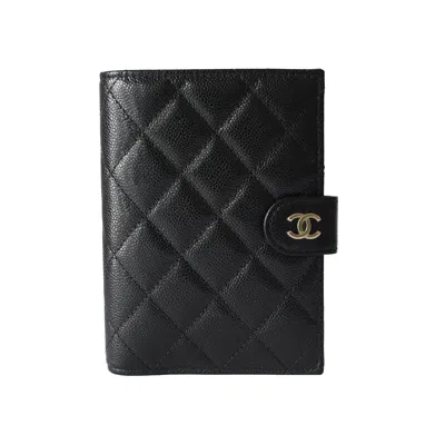 Pre-owned Chanel Cc Caviar Quilted Passport Holder Wallet Black