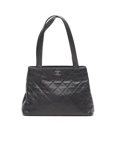Pre-owned Chanel Cc Caviar Quilted Tote Bag In Black