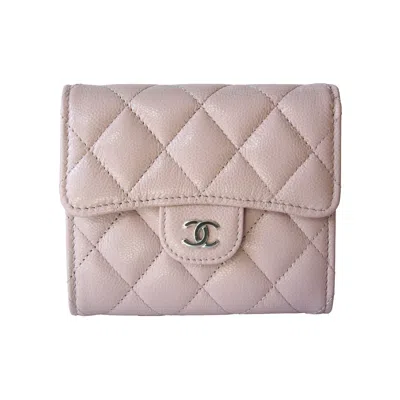 Pre-owned Chanel Cc Caviar Quilted Trifold Compact Flap Wallet With Zipped Light Pink