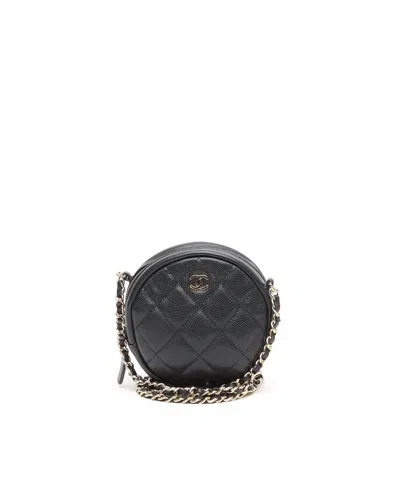 Pre-owned Chanel Cc Caviar Round Chain Bag In Black