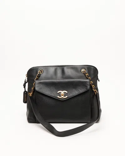 Pre-owned Chanel Cc Caviar Tote Bag In Black