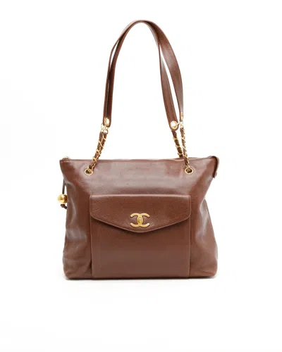Pre-owned Chanel Cc Caviar Tote Bag In Brown