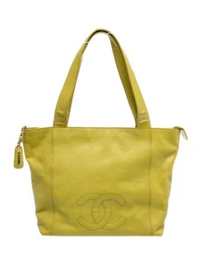 Pre-owned Chanel Cc Caviar Tote In Green
