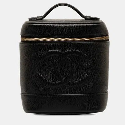 Pre-owned Chanel Cc Caviar Vanity Case In Black