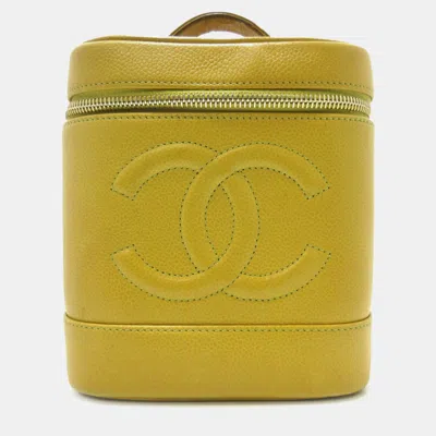 Pre-owned Chanel Cc Caviar Vanity Case In Yellow