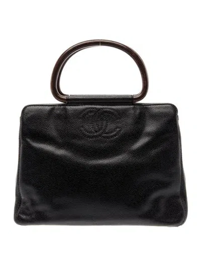 Pre-owned Chanel Cc Caviar Wood Tote In Black