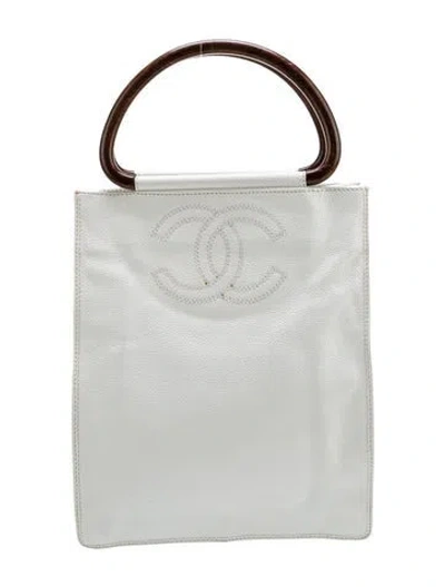 Pre-owned Chanel Cc Caviar Wood Tote In White