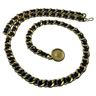Pre-owned Chanel Cc Chain Belt Gold Metal And Leather Fall 1994 Collection In Black