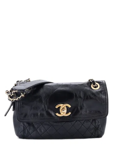 Pre-owned Chanel Cc Chain Flap Bag Quilted Lambskin Small Crossbody Bag In Black