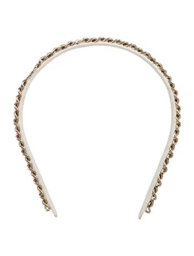 Pre-owned Chanel Cc Chain Headband In White
