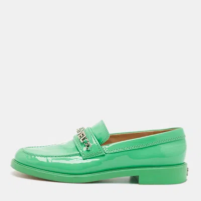 Pre-owned Chanel Cc Chain Logo Size 41 Green Patent Leather Slip On Loafers