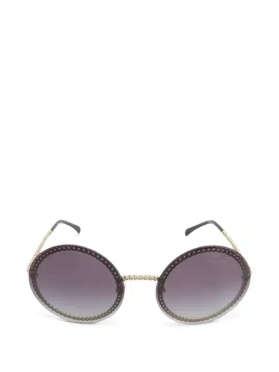 Pre-owned Chanel Cc Chain Round Sunglasses In Gold