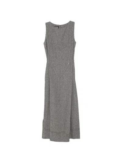 Pre-owned Chanel Cc Chain-belt Midi Dress In Gray
