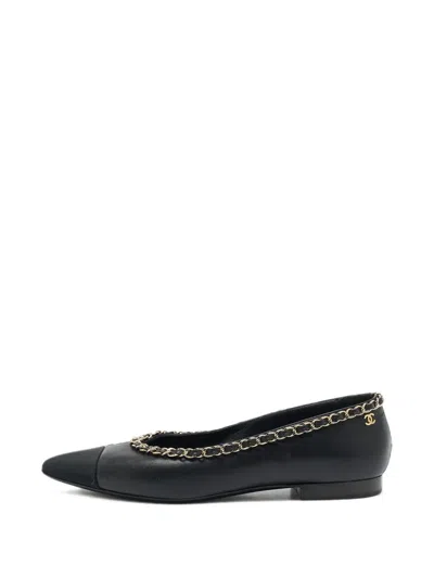 Pre-owned Chanel Cc Chain-link Ballet Flats In Black