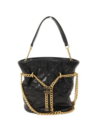 Pre-owned Chanel Cc Chain-link Bucket Bag In Black