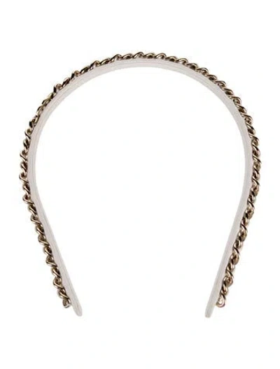 Pre-owned Chanel Cc Chain-link Headband In White