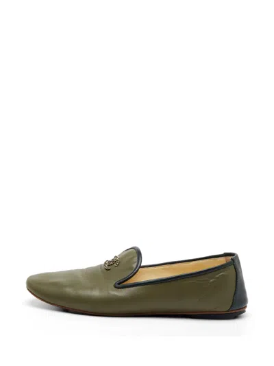 Pre-owned Chanel Cc Chain-link Loafers In Green