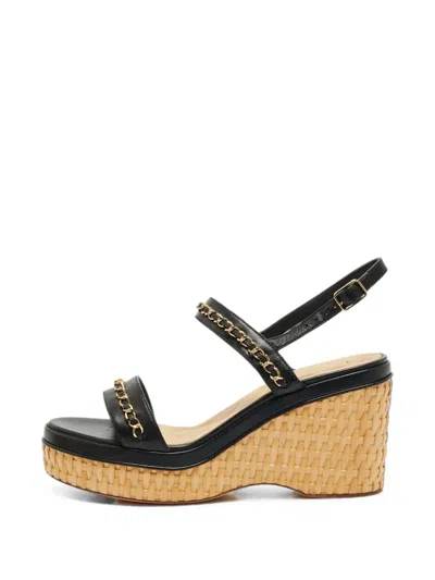 Pre-owned Chanel Cc Chain-link Wedge Sandals In Black