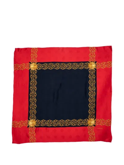 Pre-owned Chanel Cc Chain-print Scarf In Red