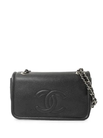 Pre-owned Chanel Cc Chain-strap Leather Shoulder Bag In Black