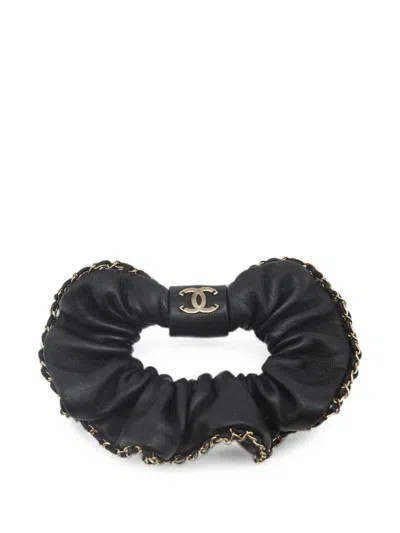 Pre-owned Chanel Cc Chain-trim Hair Tie In Black