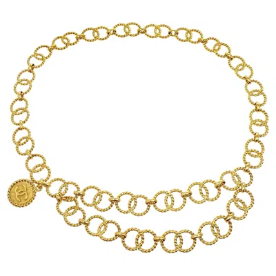 Pre-owned Chanel Cc Charm Braided Gold Metal Chain Link Double Waist Belt