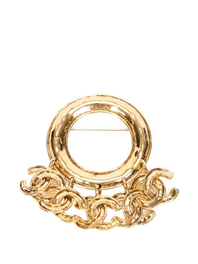 Pre-owned Chanel Cc Charm Brooch In Gold
