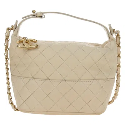 Pre-owned Chanel Cc Charm Zip Hobo Quilted Lambskin Beige Leather Shoulder Bag Bag () In Sand