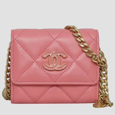 Pre-owned Chanel Cc Charms Flap Card Holder On Chain In Pink