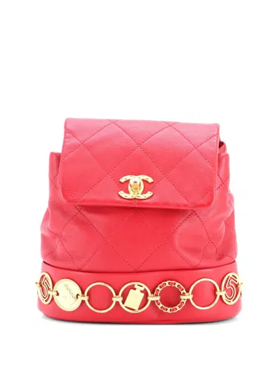 Pre-owned Chanel Cc Charms Quilted Calfskin Small Backpack In Red