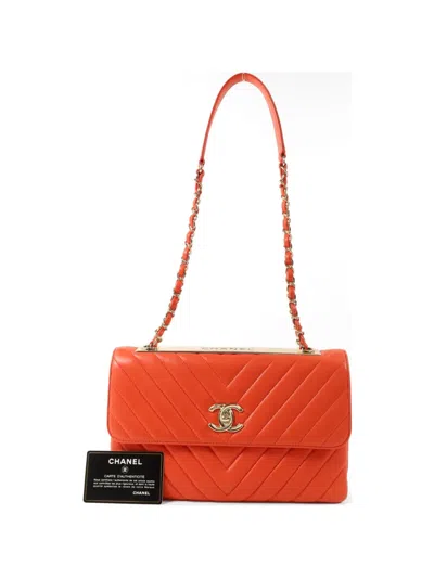 Pre-owned Chanel Cc Chevron Cross Body Bag In Orange