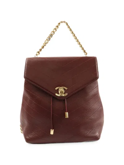 Pre-owned Chanel Cc Chevron-quilted Backpack In Red