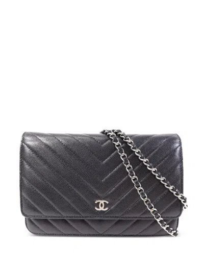 Pre-owned Chanel Cc Chevron-quilted Crossbody Bag In Black