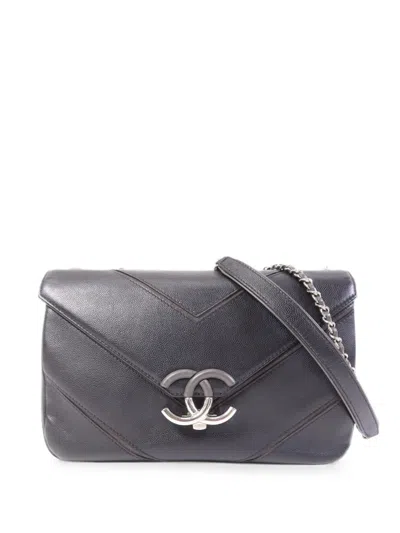 Chanel Cc Chevron-stitched Shoulder Bag In Black